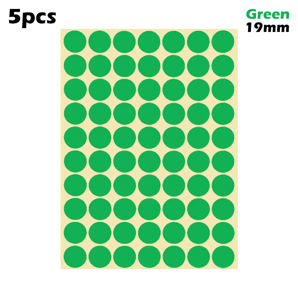 19mm-green 5 листов 10 мм/19 мм Цветные точечные наклейки круглые точечные круги уплотнительная бумага клеящиеся этикетки Упаковка Этикетки вечерние украшения - Цвет: 19mm-green