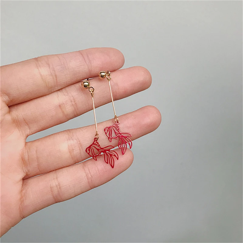 

New Year Gift Lucky Red Carved Fish Dangle Earrings For Women Girl's Vintage Gold Animal Earring Jewelry Gift