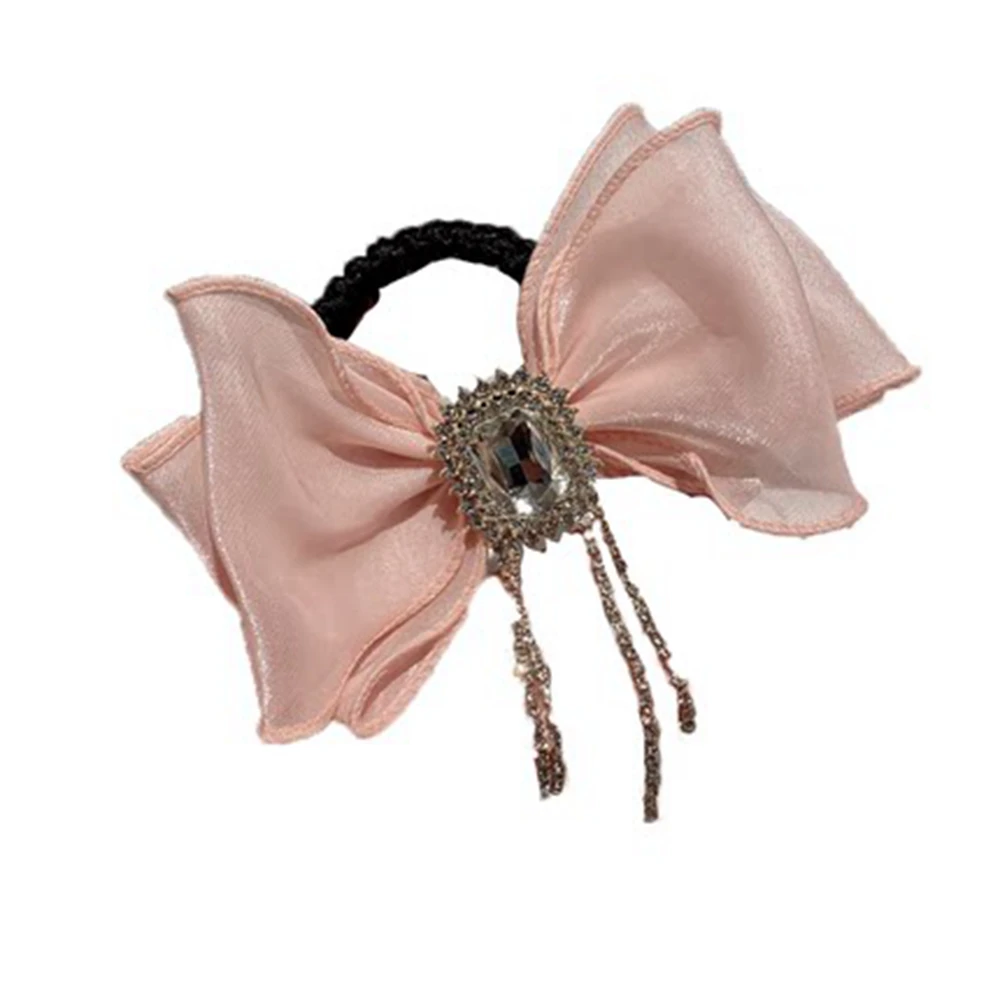 

Female Bowknot Hair Rope Shiny Rhinestone Tassel Pearl Yarn Ponytail Holder Elegant Temperament Hair Accessories