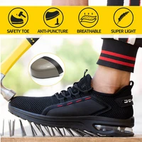 men work safety shoes steel toe head puncture proof anti stabbing wearable breathable light soft