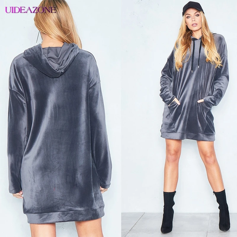 UIDEAZONE 2019 осенне зимние женские платья с капюшоном модная Длинная толстовка