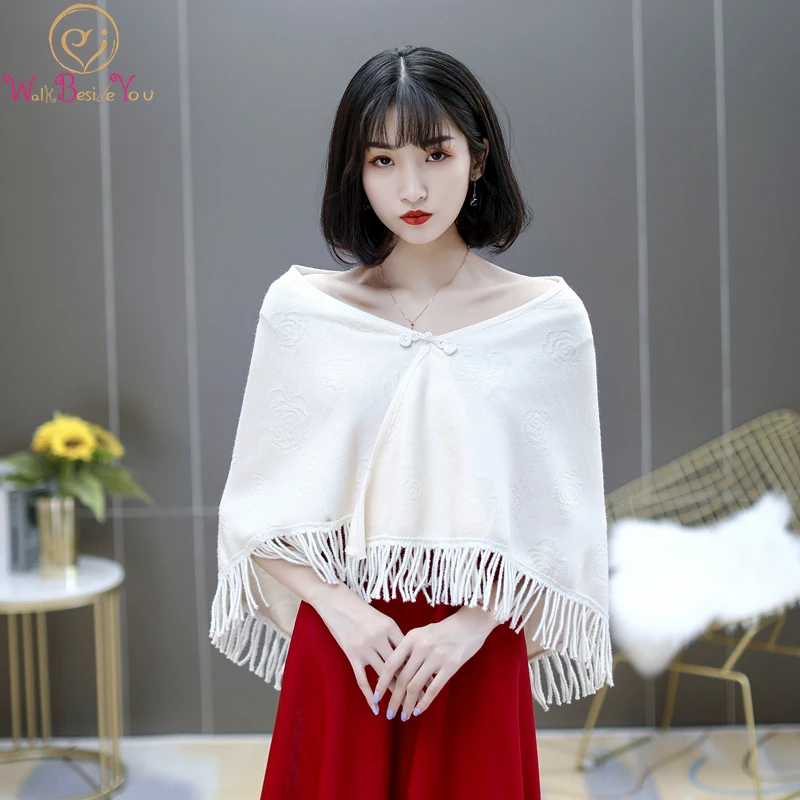 

Женский свадебный шарф-накидка Walk Inside You, свадебная накидка-болеро 2020 с кисточками, цвета слоновой кости, бордового, черного цветов, вечерний...