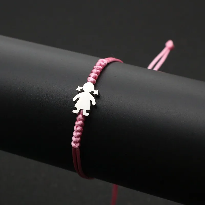 Pink Милый медведь из нержавеющей стали Маленький амулетный браслет для девочек для женщин девочек красная веревка на удачу тесьма Регулируемый Браслет Дружбы бижутерия - Окраска металла: Pink