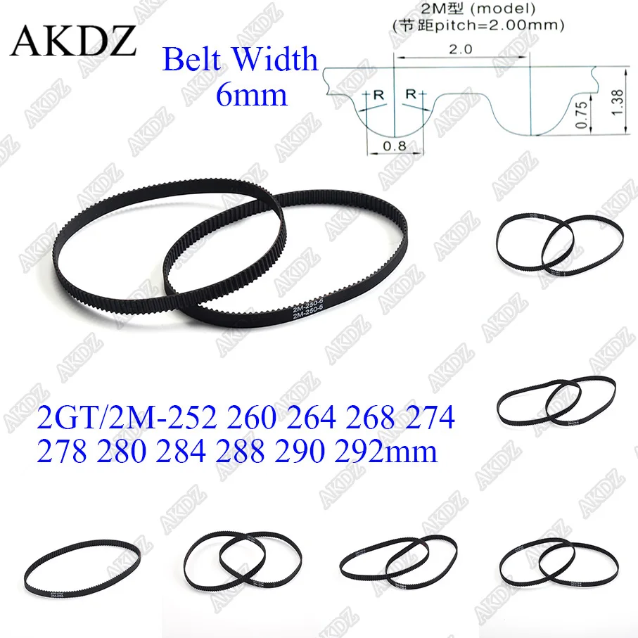 2MGT 2M 2GT Synchronous Timing belt Pitch length 252 260 264 268 274 278 280 284 288 290 292 width 6mm  Rubber closed