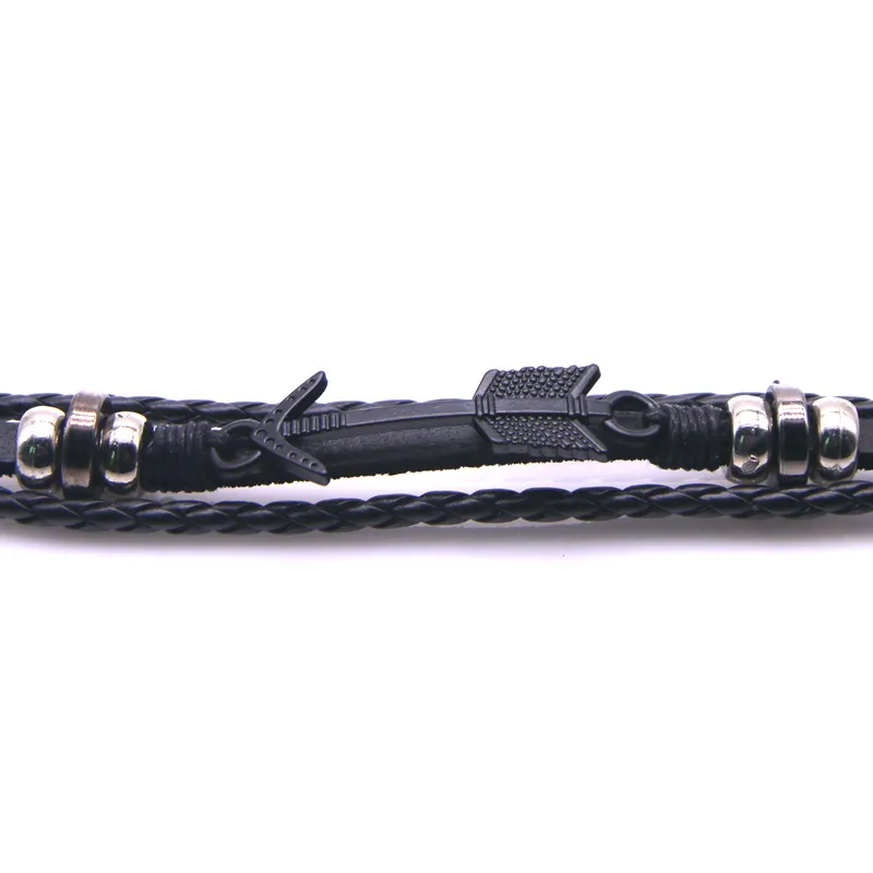 Браслет из 2020 кожи винтажный черный серебристый с якорем многослойный амулет для