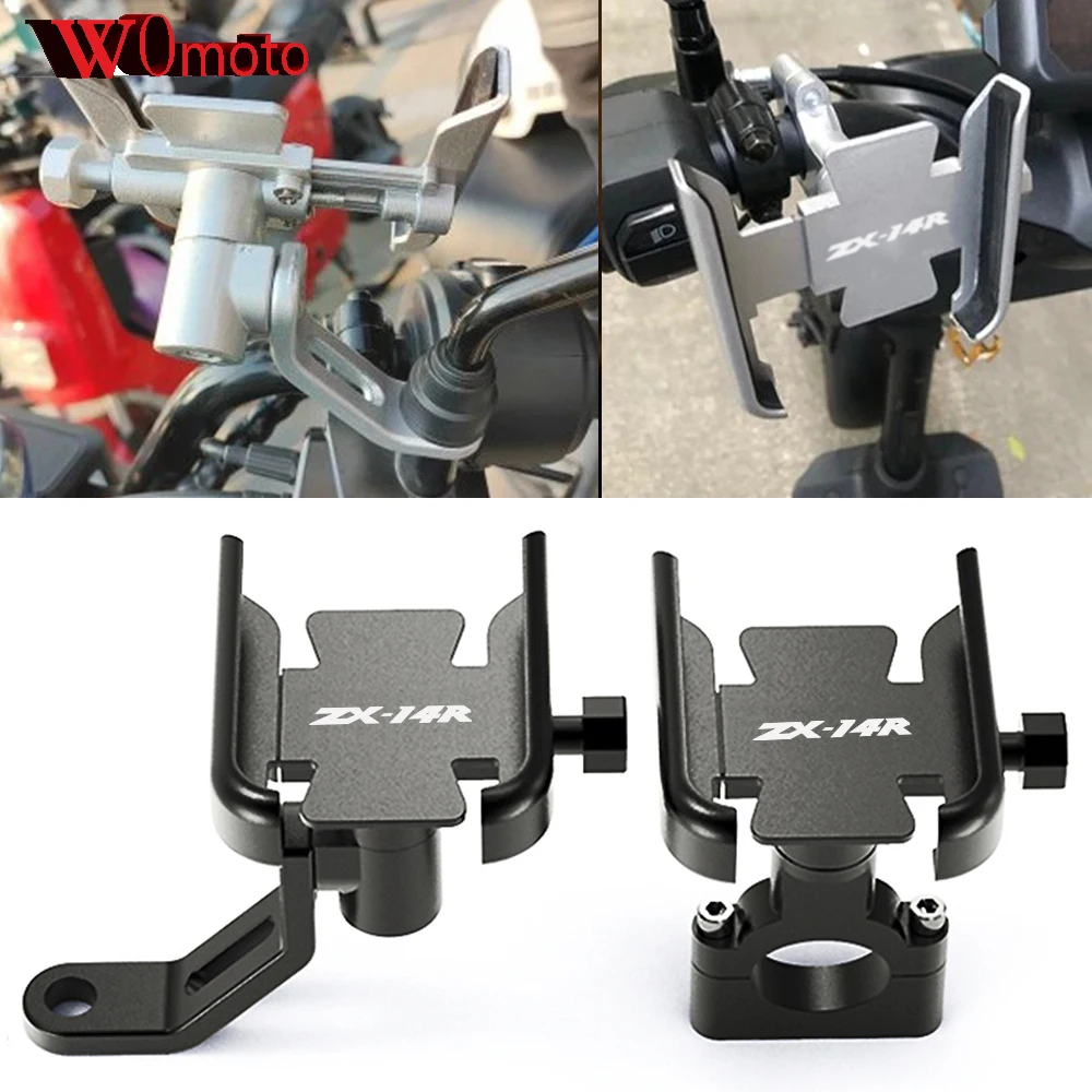 

With LOGO ZX-14R For Kawasaki Ninja ZX14R ZX-10R ZX-6R Hot Deal Motorcycle Phone Holderbar Mirror GPS Stand Navigation Bracket