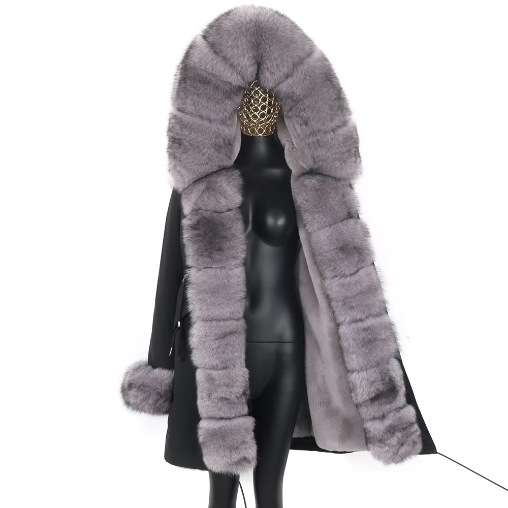 

Winter Parka Women Real Fur Coat Natural Raccoon Fur Collar Winter Parkas Waterproof Long Jacket Detachable