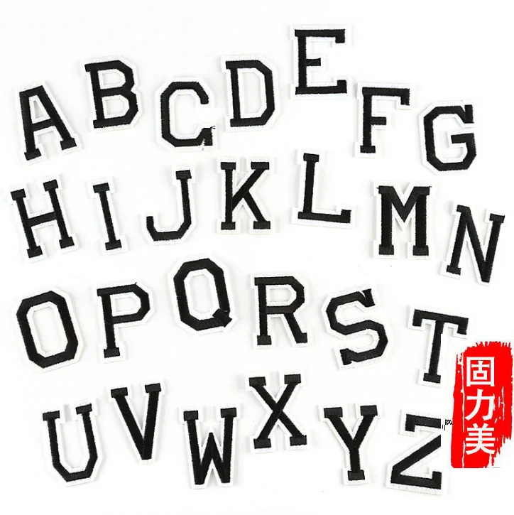 1set 26 pcs Black white red green yellow gold pink English letter A-Z ironing on patch | Дом и сад