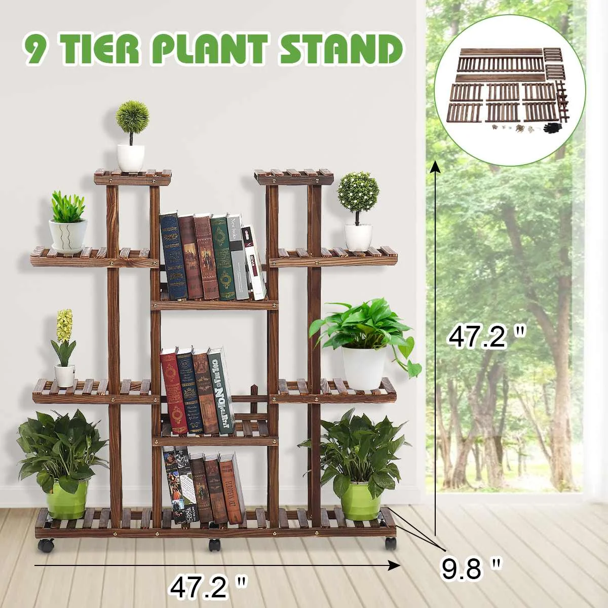 

9 Tiers Wooden Estante Plant Rack Display Shelf Home Indoor Outdoor Yard Garden Patio Balcony Large Flower Planter Pot Stands