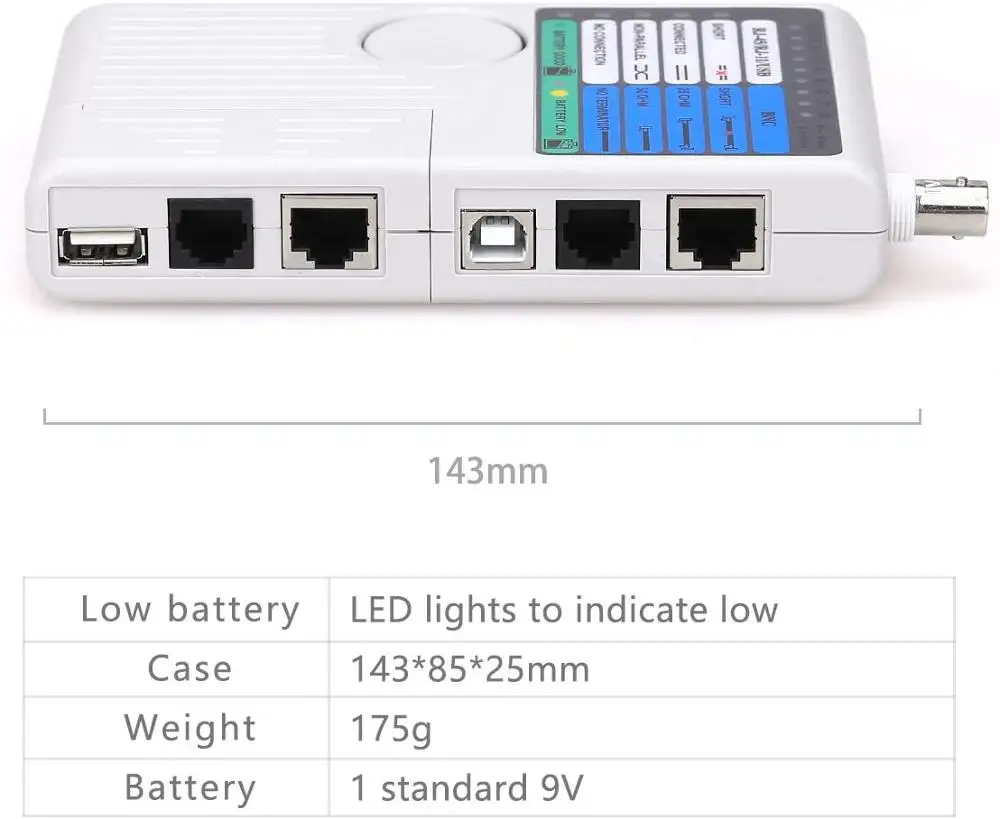 4-in-1 Network Cable Tester Remote RJ11 RJ45 USB BNC Phone Cable Tester Meter