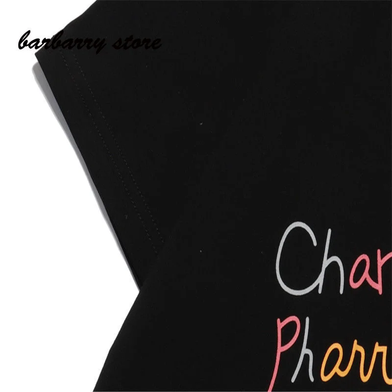 

Spring summer high quality fashion hand drawn letter top round neck casual versatile t-shirt men's women pattern short sleeve