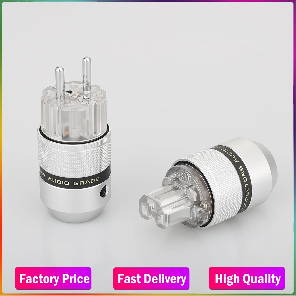 

Audiocrast Aluminum Rhodium Plated Schuko Power Plug Male Connector+IEC Female Plug
