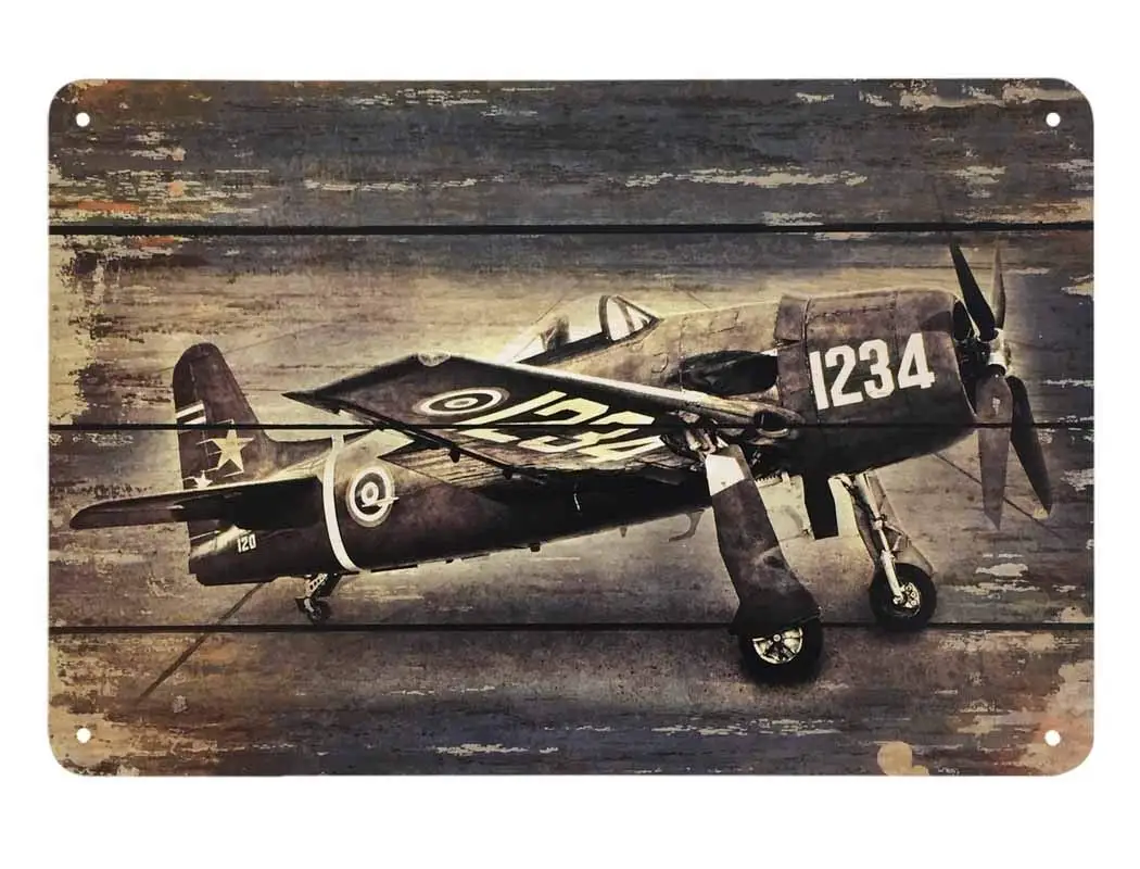 

Airplane Tin Sign,Old Airplane Print On The Retro Wooden Vintage Metal Tin Signs for Cafes Bars Pubs Shop Wall Decorative