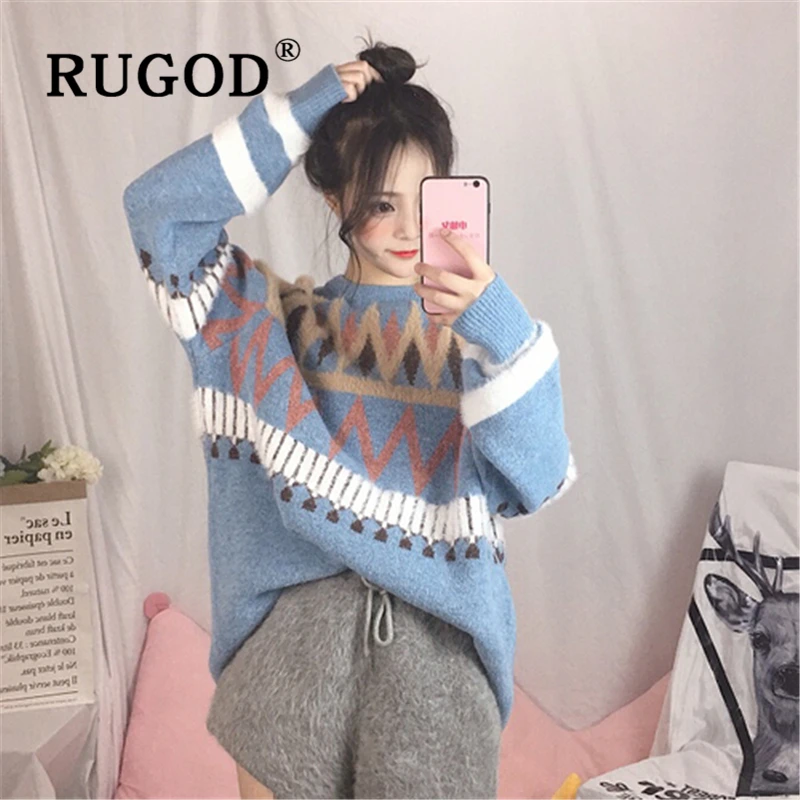 Женский свитер с круглым вырезом RUGOD повседневный Толстый Пуловер в Корейском