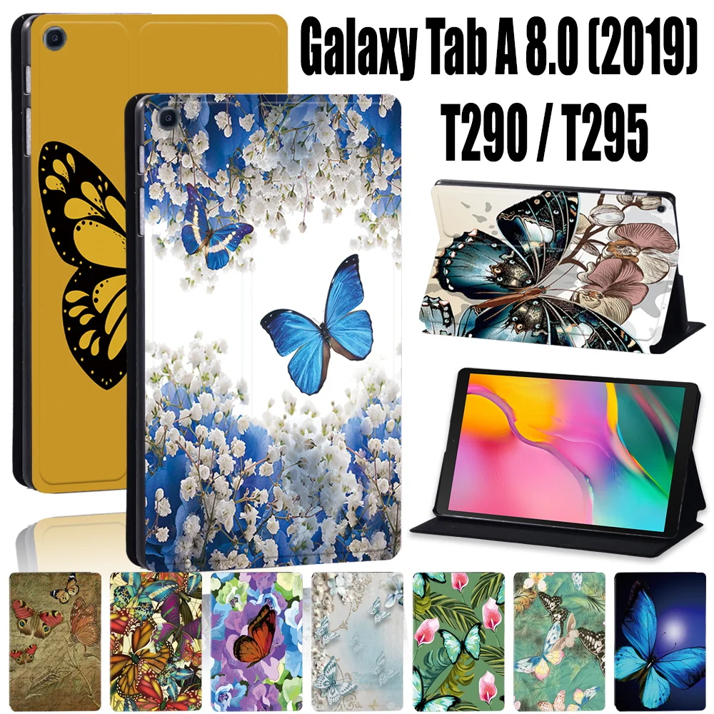 

Tablet Case for Samsung Galaxy Tab A T290/T295 (2019) 8.0 Inch Pringting butterfly PU Leather Stand Shell Folio Cover +Stylus