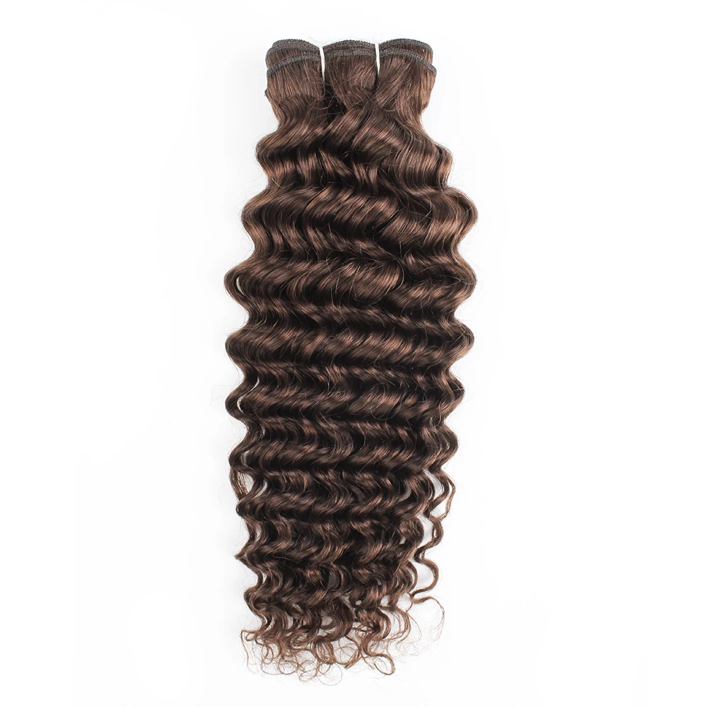 Kisshair цвет #4 пряди волос с глубокой волной 3/4 шт. темно-коричневые перуанские