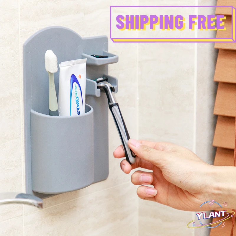 

Soporte para cepillo de dientes montado en la pared maquinilla de afeitar de silicona accesorios de bano caja de almacenamiento