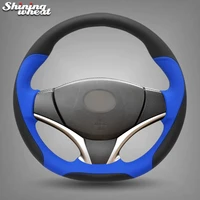shining wheat blue black leather hand stitched car steering wheel cover for toyota yaris vios 2014 2016
