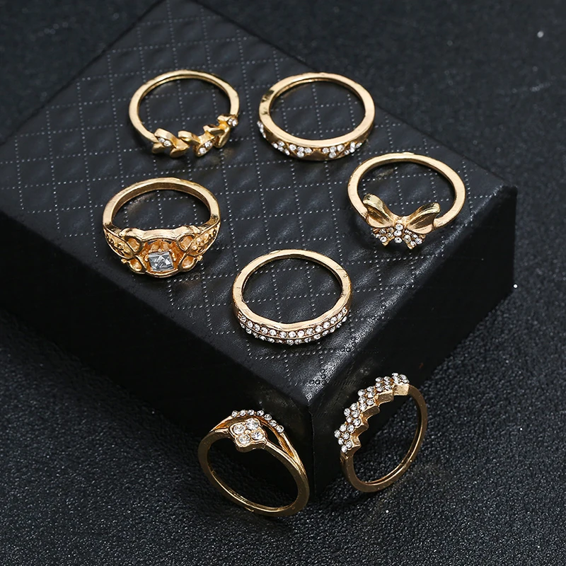 7 шт./компл. Ретро Кольца для женщин модные золотые с открытыми пальцами и