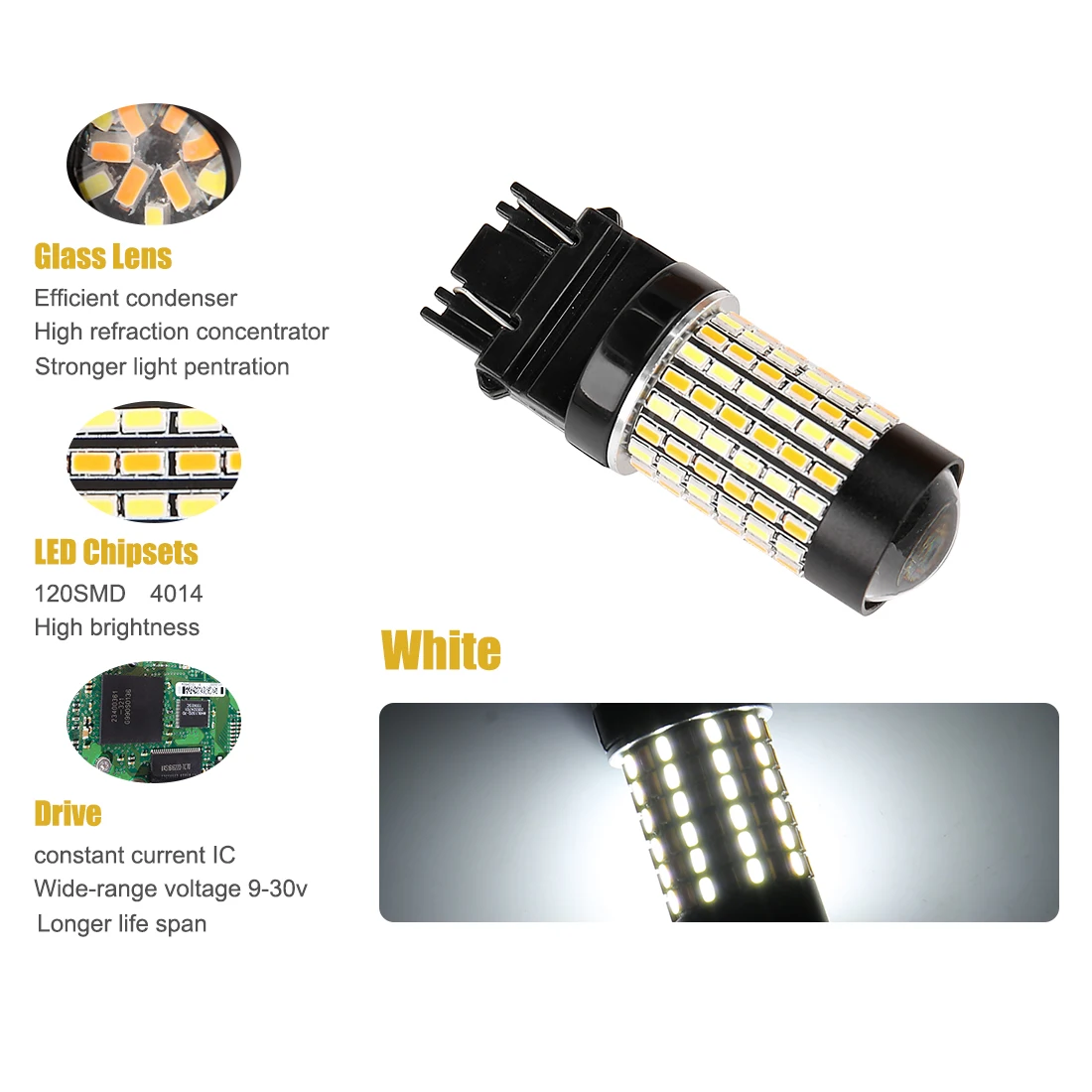 X AUTOHAUX 2шт 3157 120 4014-SMD-LED желтый белый автомобильный светильник с поворотным