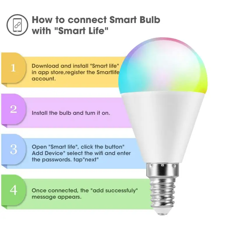 

Wifi Smart Lamp LED Light Bulbs E27 E14 B22 6W RGB Voice Control Colorful Color Change Dimmable For Alexa Google Home Smart Life