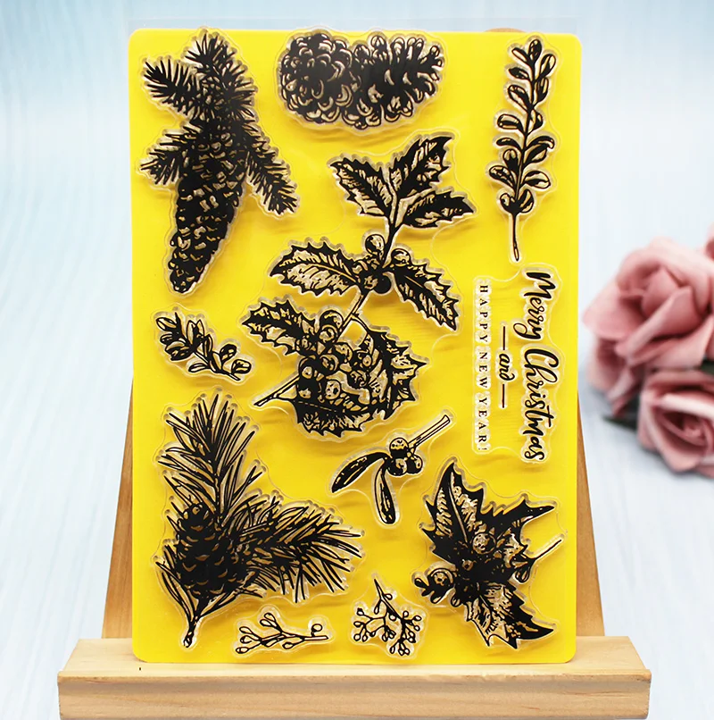 Рождественские сосновые листья прозрачные штампы для скрапбукинга/изготовления