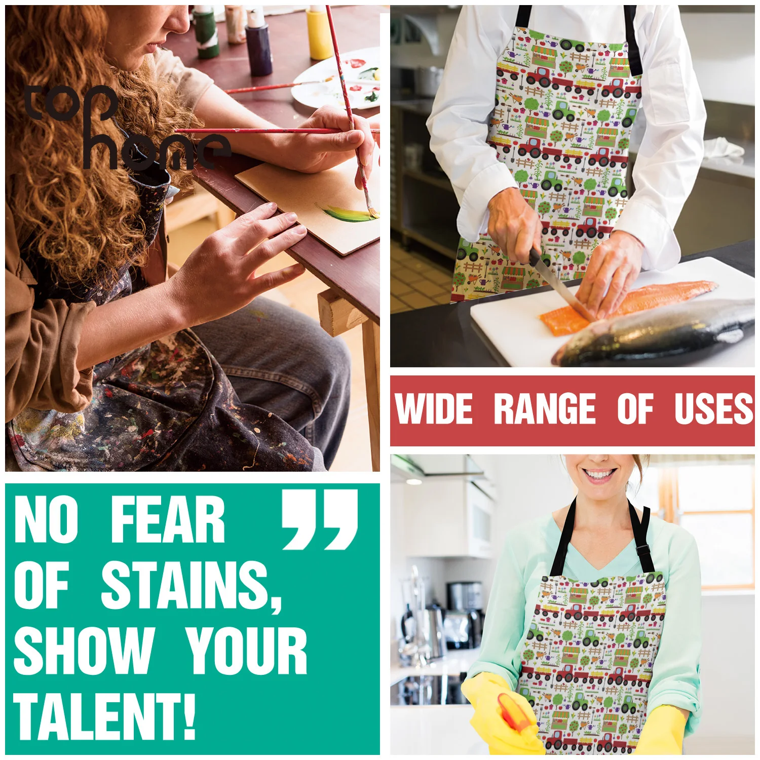 Tophome Кухонный Фартук с мультяшным автомобилем регулируемые фартуки из парусины