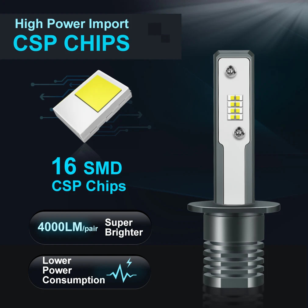 2 шт. Автомобильные светодиодные лампы H1 H3 16SMD CSP 6000 лм 12 В 24 | Автомобили и