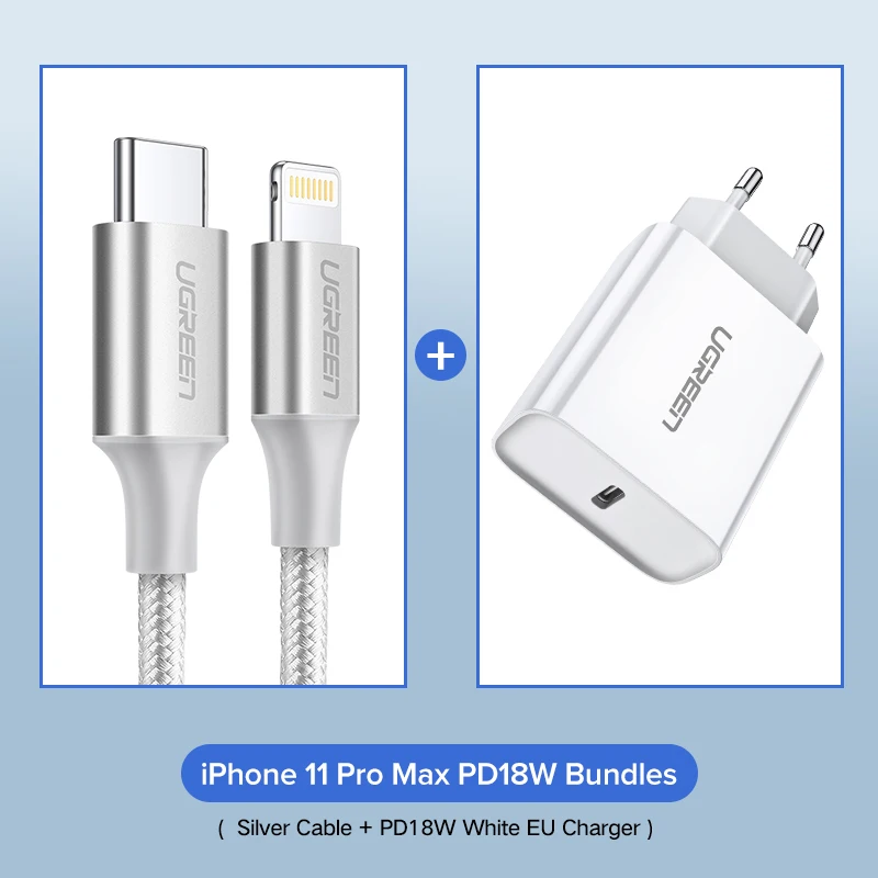 Silver EU Charge Ugreen MFi USB C к Lightning Кабель для iPhone 11 Pro XS Max X 8 18 Вт PD быстрое зарядное устройство кабель для передачи данных для Macbook iPad Pro USB C шнур - Цвет: Silver EU Charge