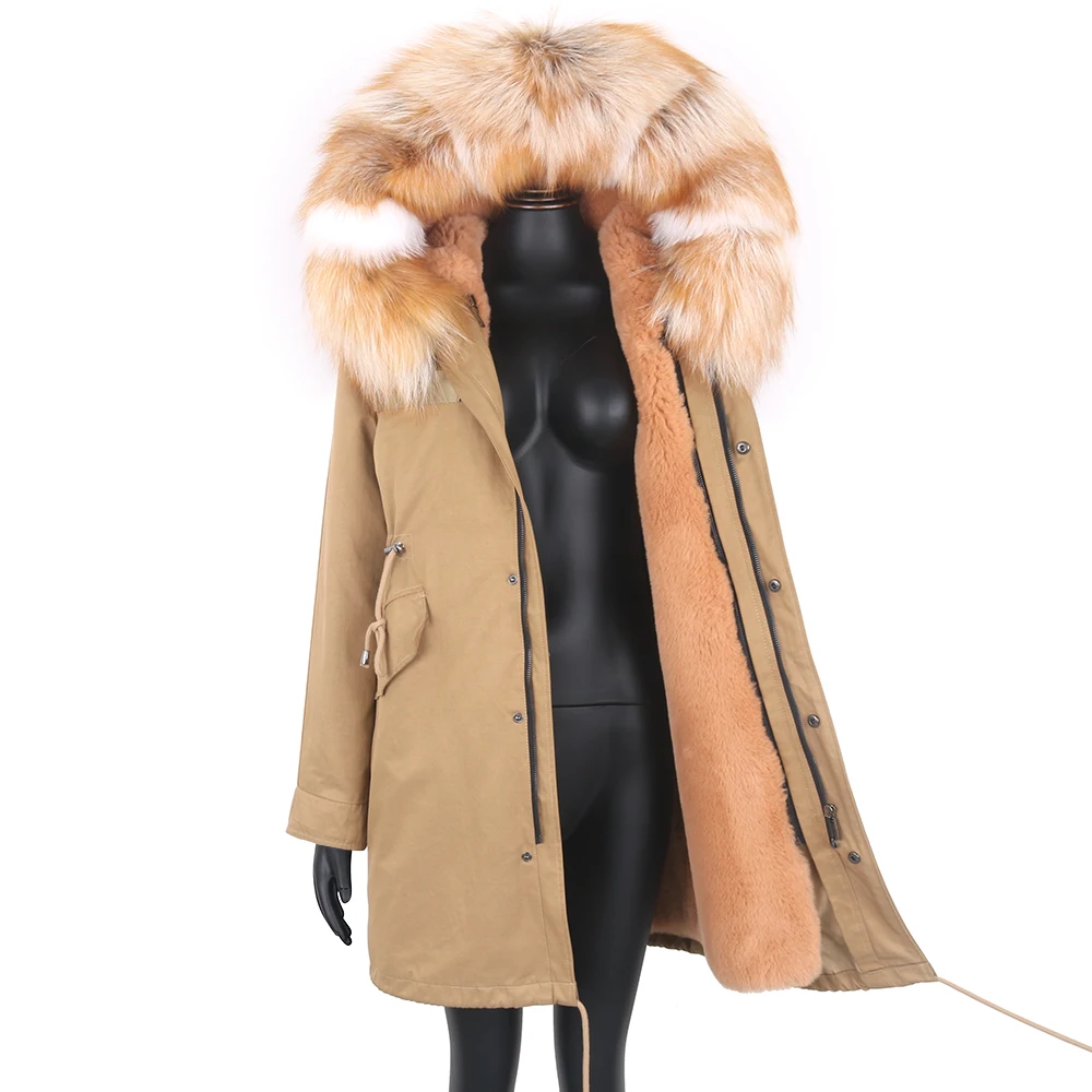 2021 Waterproof Long Parka female Real Fur Coat Winter Jacket Women Warm Thick Natural Fox Fur Collar Outerwear Streetwear