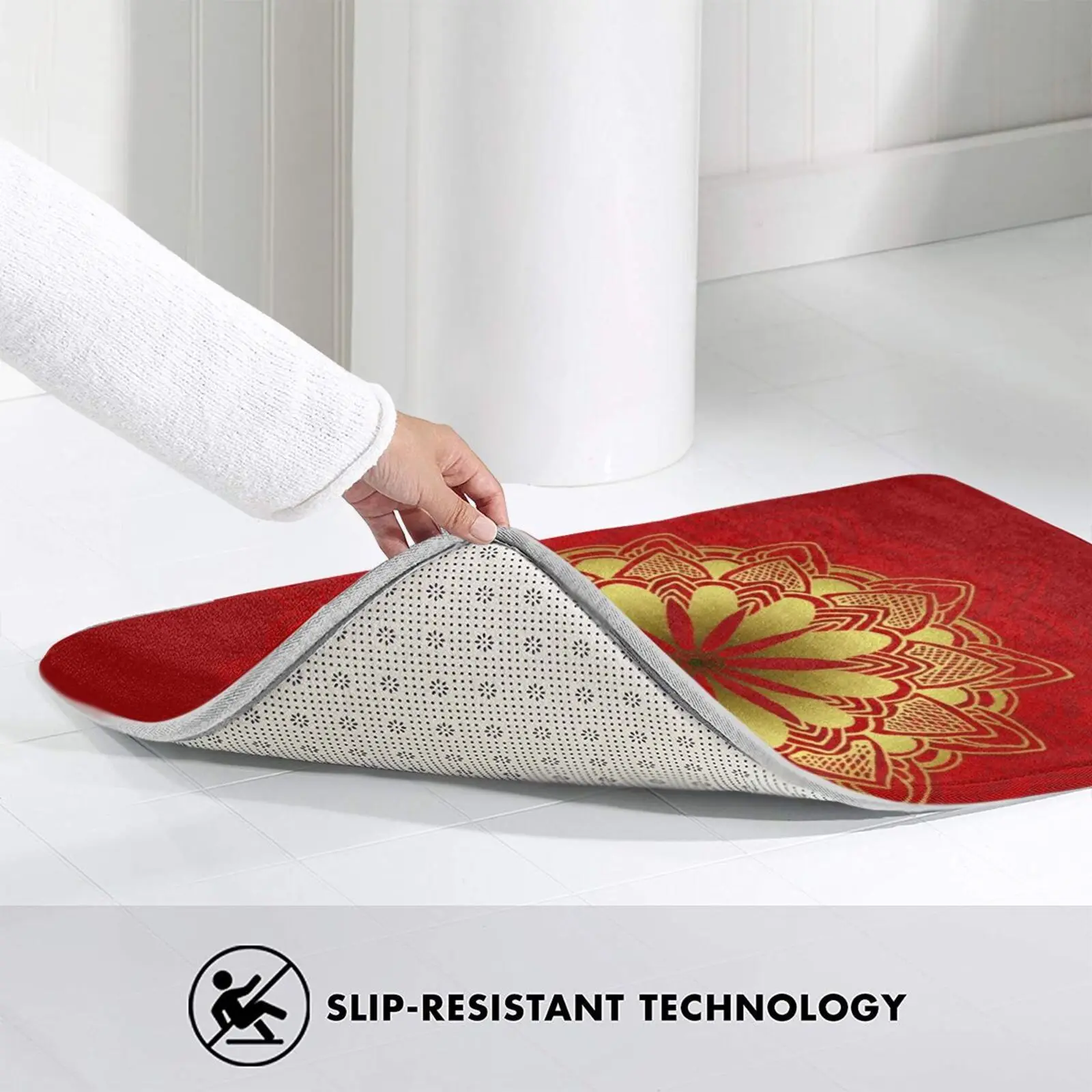 

Gold & Red Mandala Carpet Mat Rug Cushion Soft Mandala Abstract Pattern Gold Golden Golden Mandala Red Gold And Red