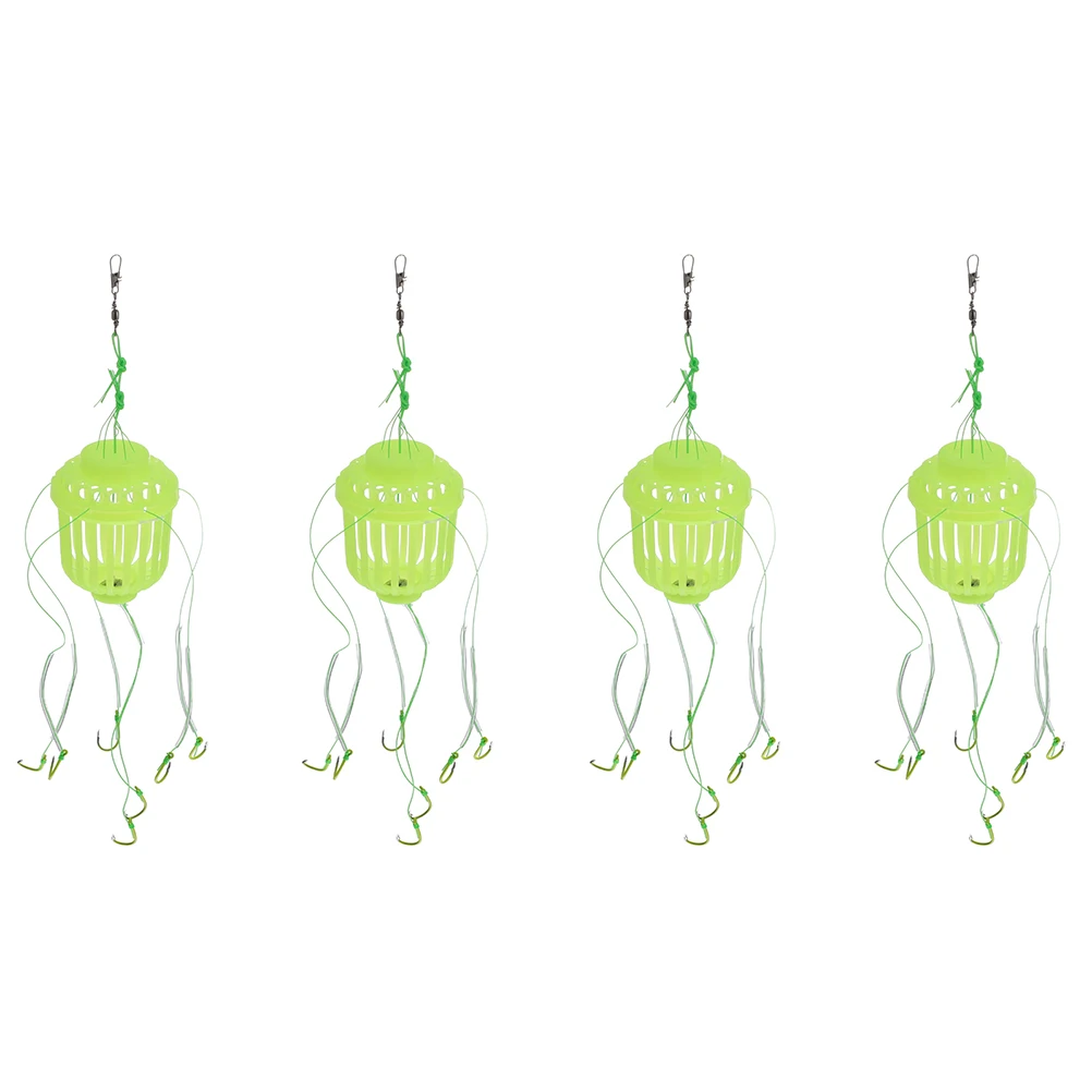 

4Pcs Fishing Hooks Fluorescent Explosion Hooks Baits Cage Sea Box With Seven Strong Carbon Steel Plastics Carp Hooks Tackle Tool