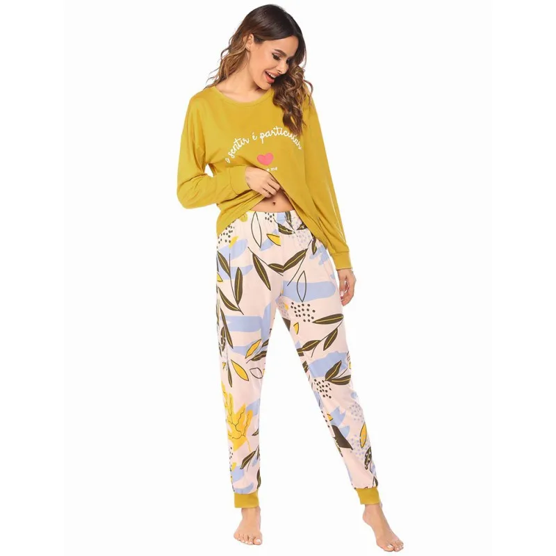

Spring Ladies' Pajamas Suit Cotton Long Sleeve Lovely Print Plain Color For Home Wear Long Sleeve Pajama Pajama Set