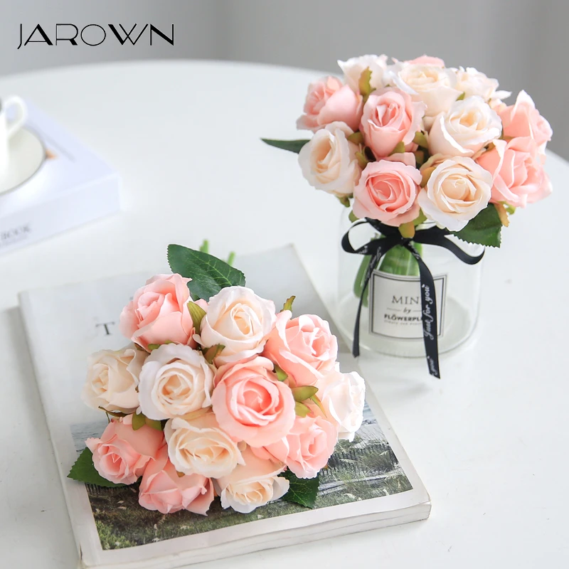 

JAROWN 12 Heads Rose Artificial Rose Bouquets Simulation Silk Fake Flowers Wedding Decoration Holding Flowers Home Decor Flores