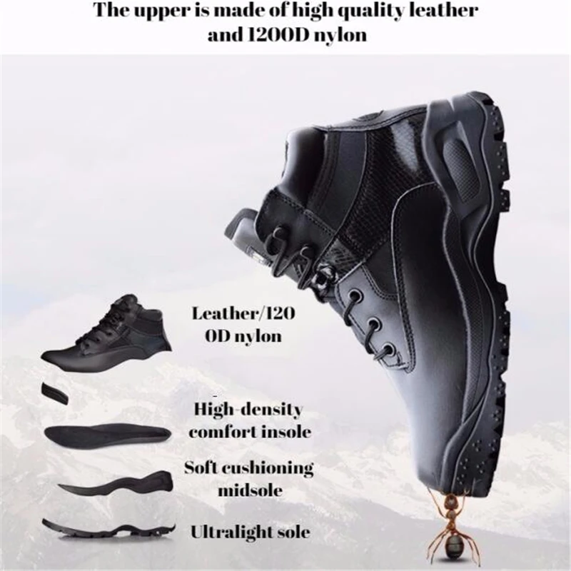 Men Army Tactical Leather Low-Zip Waterproof Combat Boots Black Outdoor Hiking Sneaker Climbing Shoes