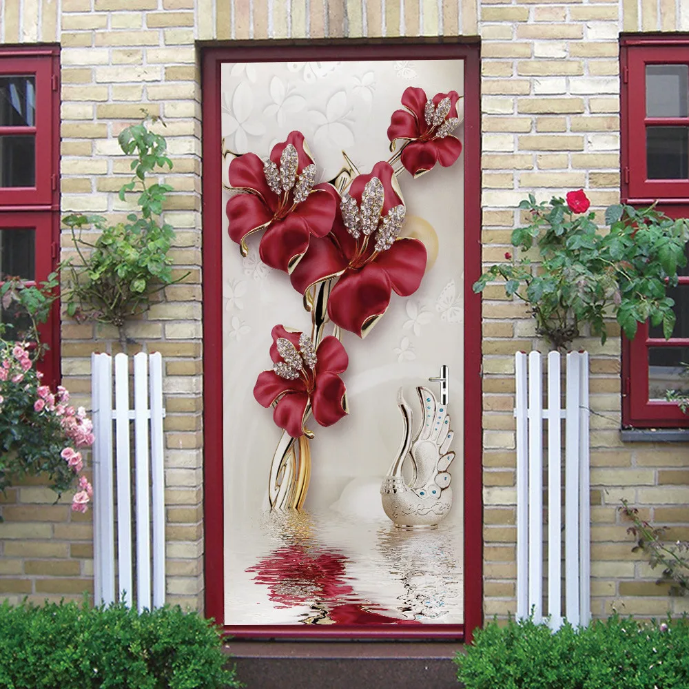 

3D Pvc Door Sticker Modern Landscape Diy Abstract Wallpaper Living Room Art Door Poster Self-Adhesive Mural Stickers Home