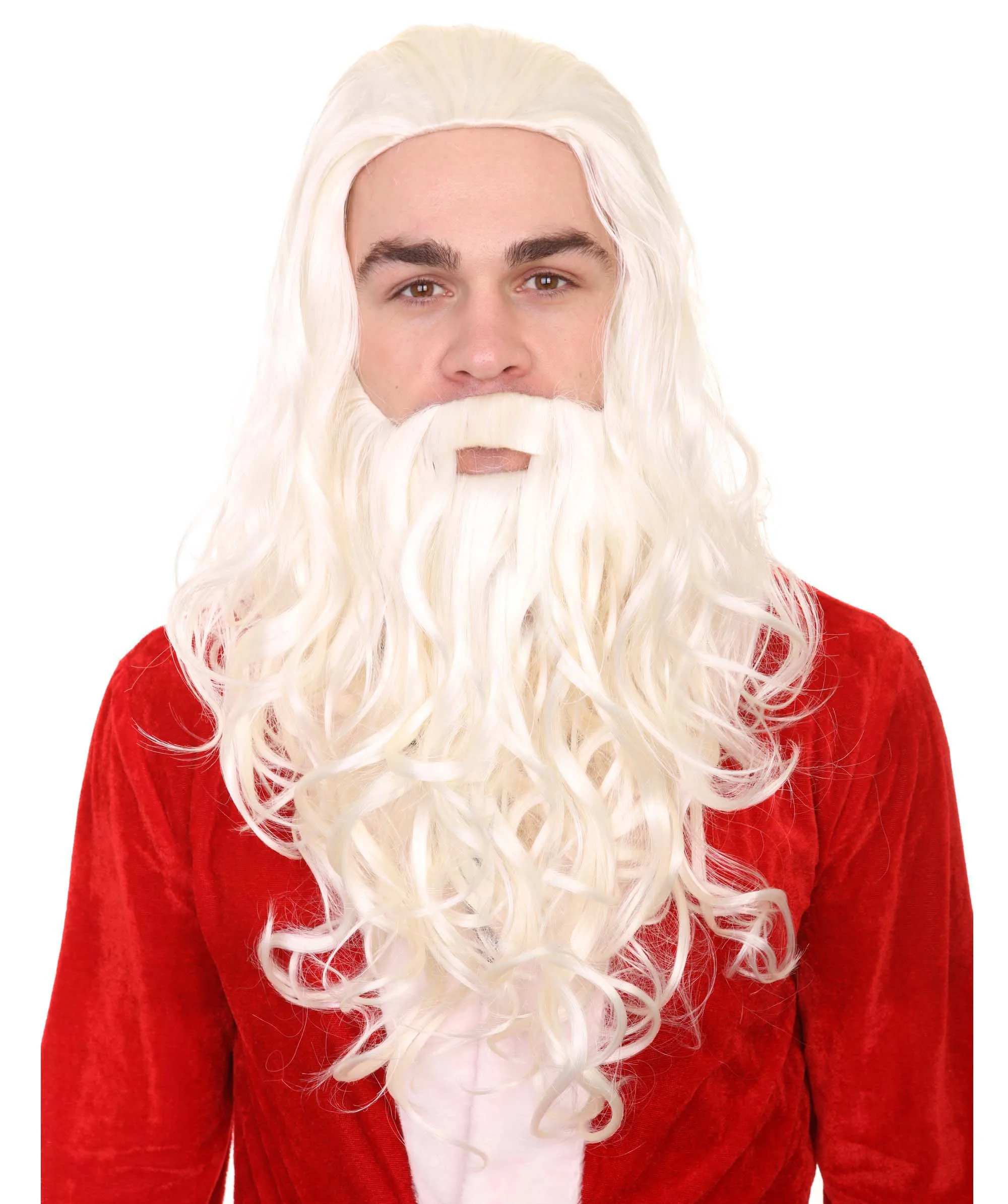 HPO White Grey Blonde Costumes Makeup Adult Xmas Party Cosplay Claus Curly Wig and Beard Set Super Santa Adul Fancy Holidays Wig