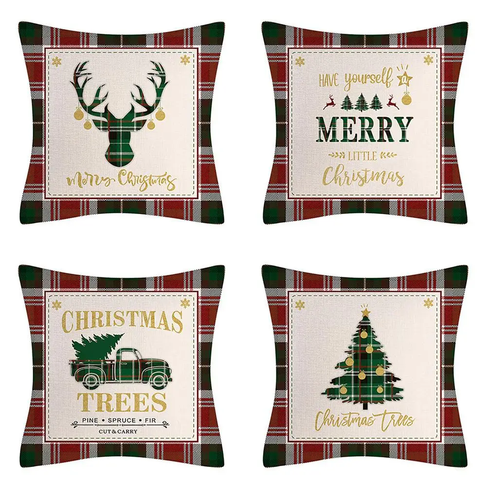 Christmas Decor Pillow Covers Set Of 4 Farmhouse Pillow Covers Holiday Rustic Linen Pillow Case For Sofa Couch Christmas Decorat