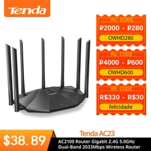 Tenda AC23 AC2100 Router Gigabit 2.4G 5.0GHz Dual-Band 2033Mbps Wireless Router Wifi Repeater with 7 High Gain Antennas Wider