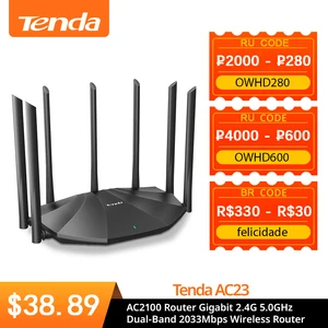 tenda ac23 ac2100 router gigabit 2 4g 5 0ghz dual band 2033mbps wireless router wifi repeater with 7 high gain antennas wider free global shipping