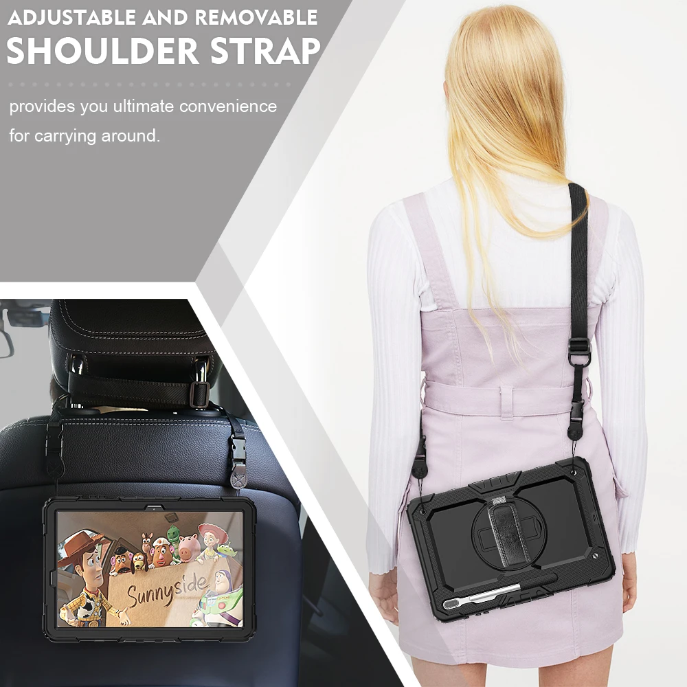 kids case for samsug galaxy tab s7 fe 12 4 sm t730 t736 with s pen holder screen protector 360 degree swivel kickstand cover free global shipping