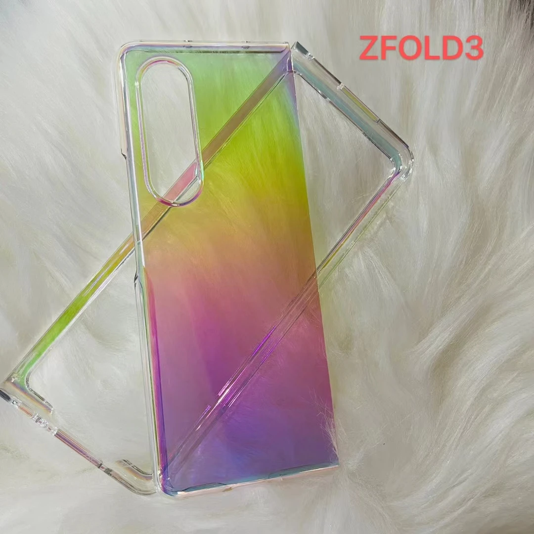 2 in 1 Shiny Gradient Hard Plastic Plating Mobile Phone Case For SAMSUNG Galaxy Z Flip3 Fold3 Glossy Colorful Clear Armor Cover