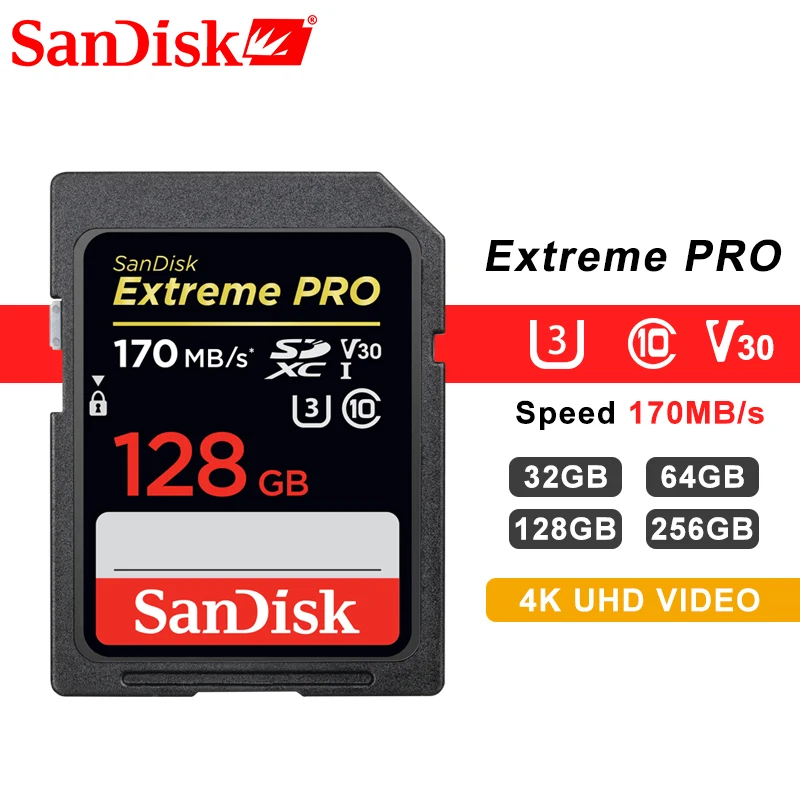 Карта памяти SanDisk для зеркальных камер Canon Nikon SD карт 16 ГБ 32 64 128 256 80 МБ/с. 95 съемка