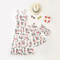 family mother and daughter matching dresses flower print mom and me clothes tank baby girls party dress family matching outfits