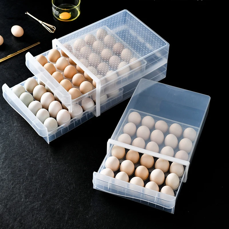 

Double Layer 60 Lattice Egg Storage Box Egg Holder for Refrigerator Kitchen Egg Container Drawer Type Organizer