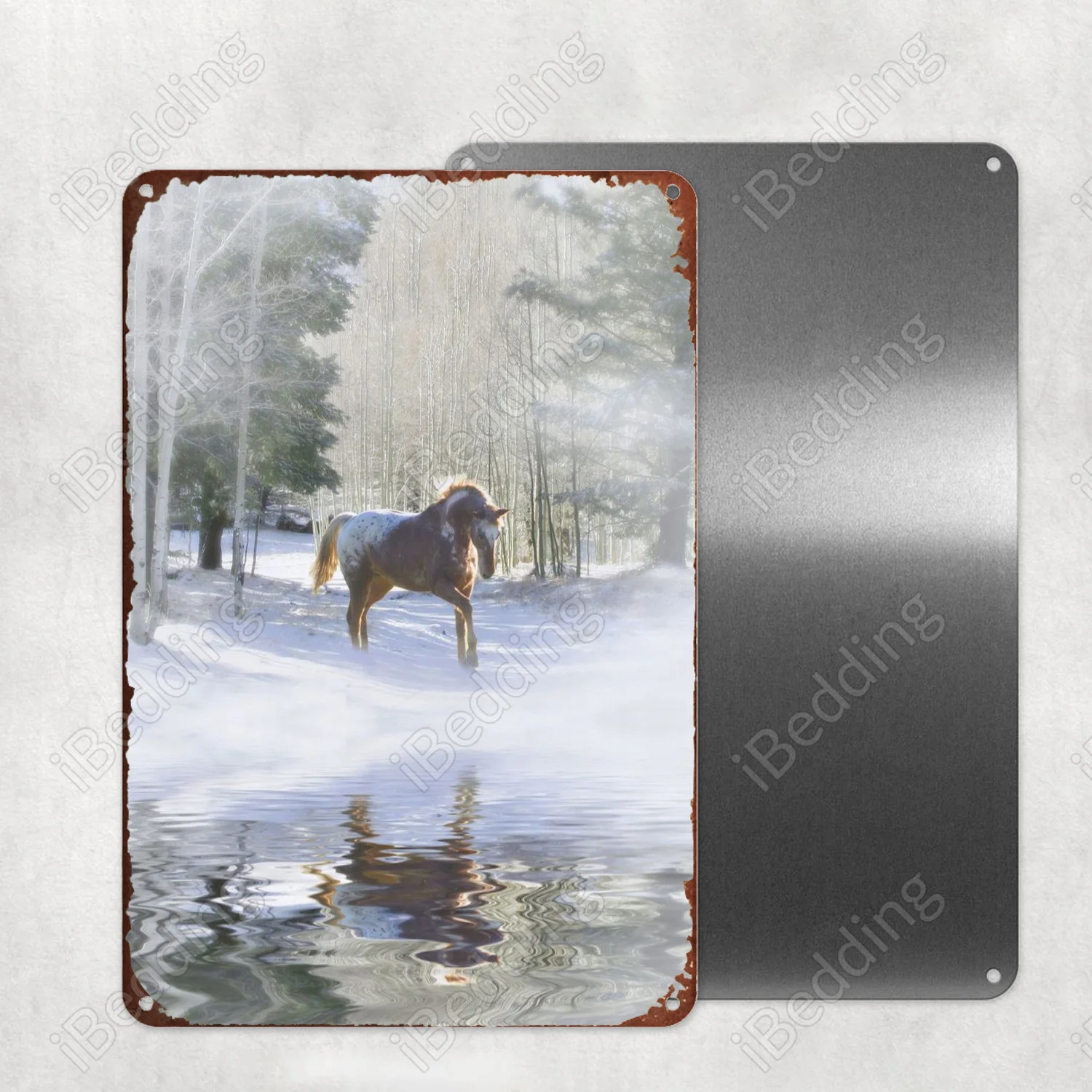 Appaloosa в заснеженном стиле металлическая фотография Настенный декор для бара паба