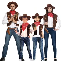 west cowboy halloween cosplay costume kids adult carnival masquerade party performance clothing boy women cowgirl vest cap scarf
