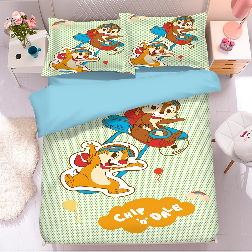 Disney Cute Chi Chi and Didi Patterns Bedding Children's Cartoon Duvet Quilt Sleeve Pillowcase Bedroom Decor Color Printed