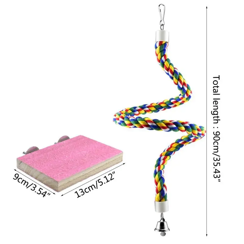 2 Pcs/set Bird Perches Wood Stand Playground Paw Grinding Rope Parrot Cage Climbing Ropes Swing Spiral Standing Toy | Дом и сад