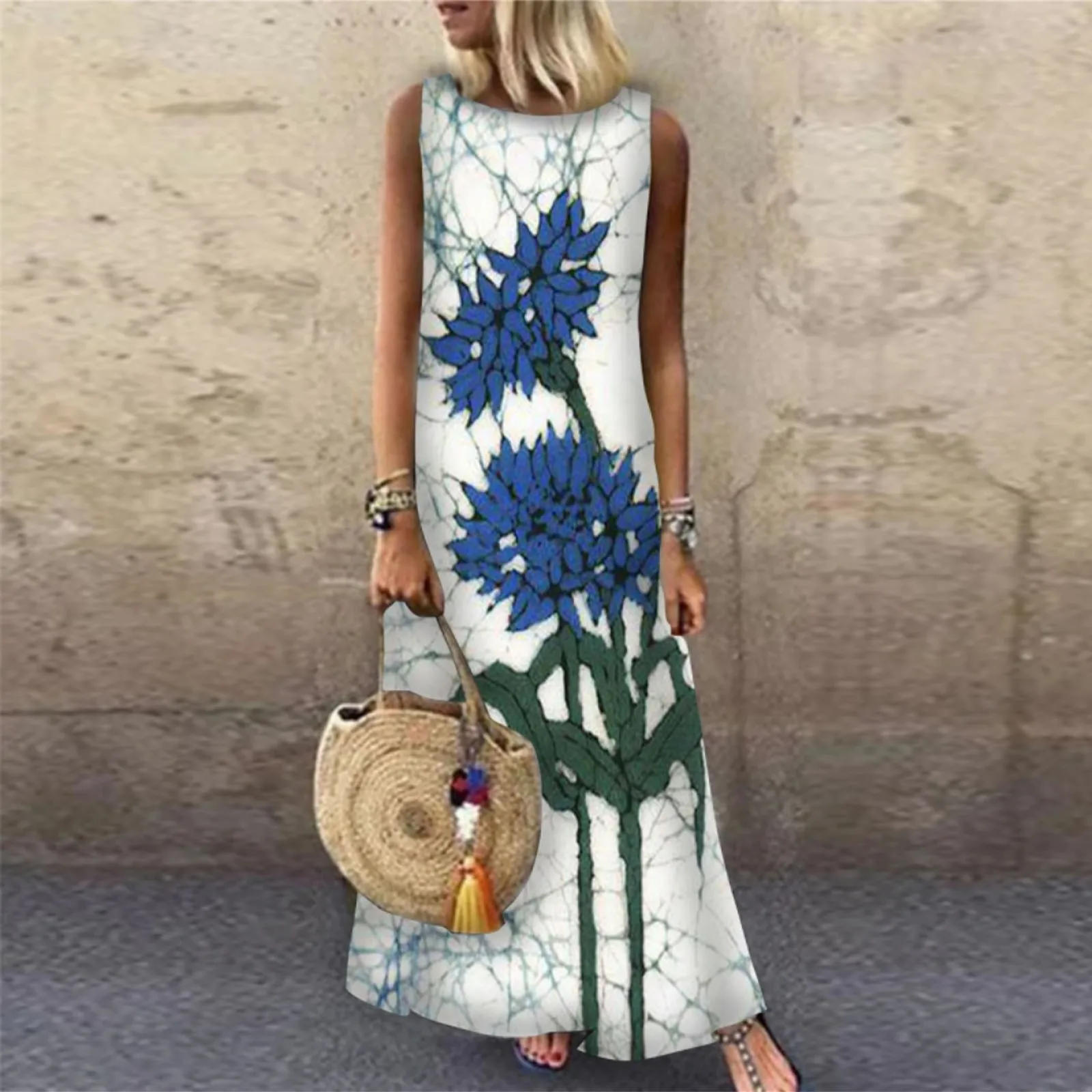 Летнее женское свободное Повседневное платье с рисунком юбка без рукавов